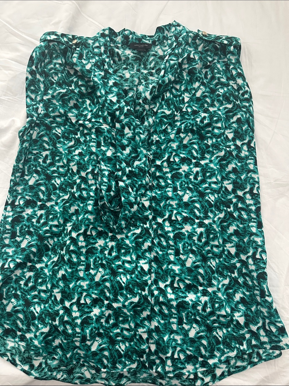 Ann Taylor Teal and White Printed Blouse